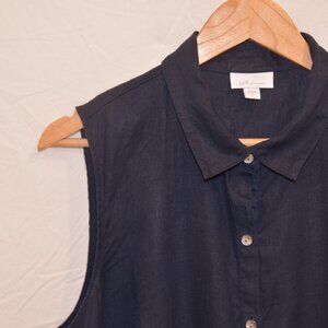 J. Jill Navy Sleeveless Button-Front Dress